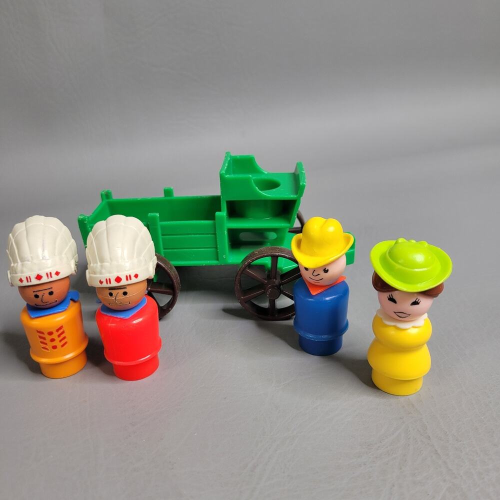 1982 Vtg Fisher Price Little People WESTERN TOWN WAGON Cowboy Indian Lady #934
